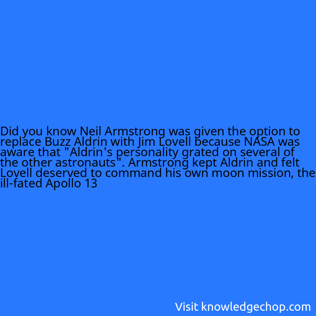 Neil Armstrong was given the option to replace Buzz Aldrin with Jim Lovell because NASA was aware that 