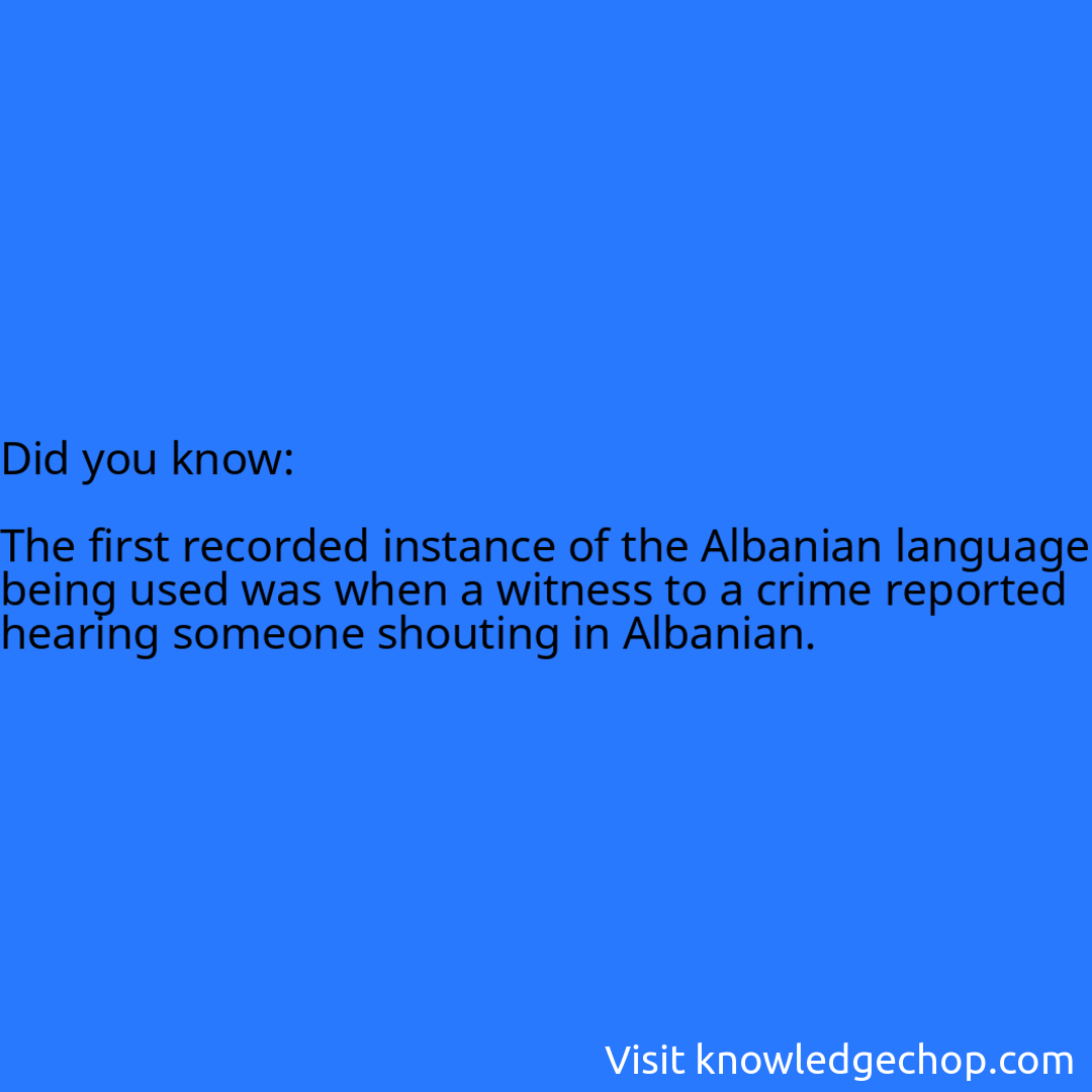   The first recorded instance of the Albanian language being used was when a witness to a crime reported hearing someone shouting in Albanian.