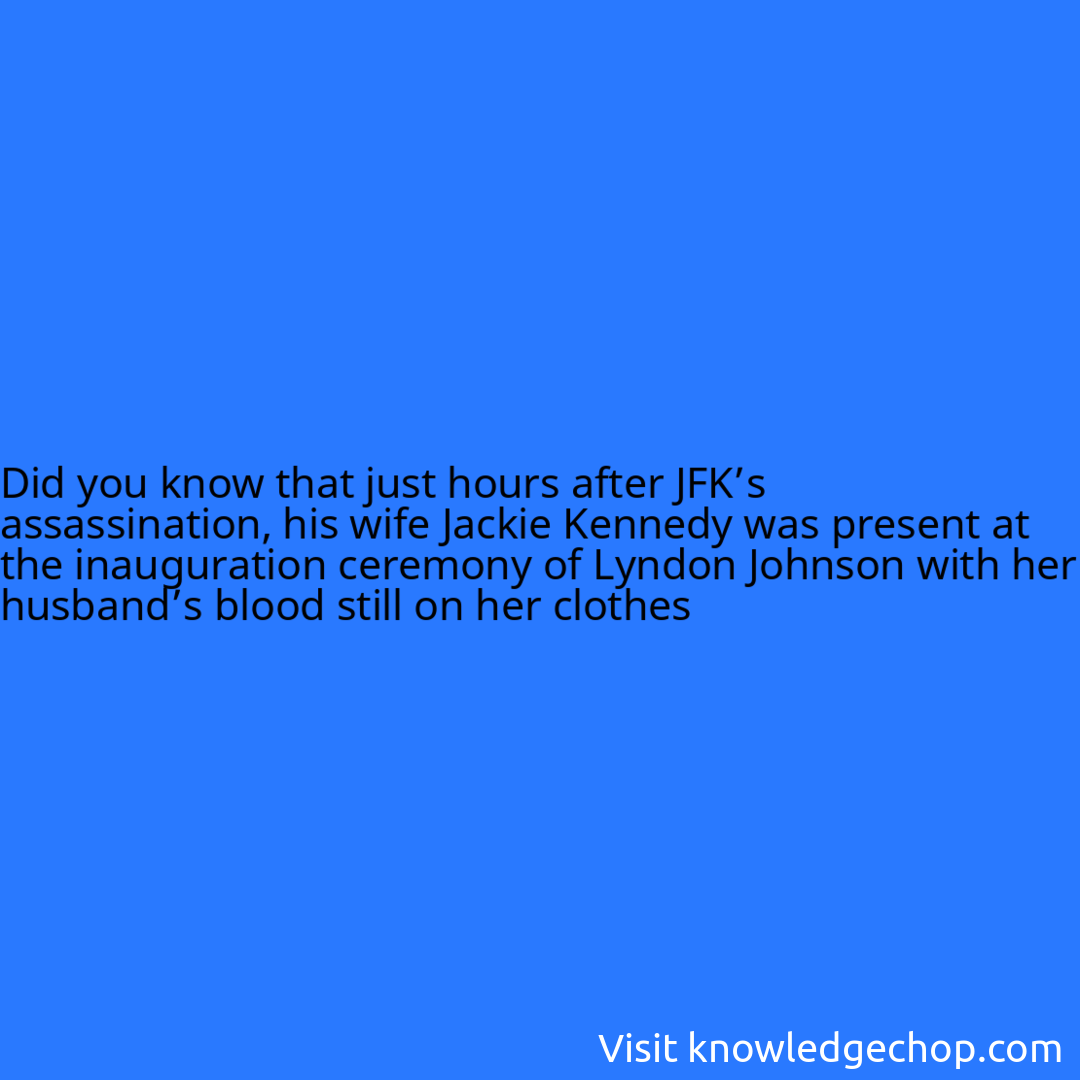 that just hours after JFK’s assassination, his wife Jackie Kennedy was present at the inauguration ceremony of Lyndon Johnson with her husband’s blood still on her clothes