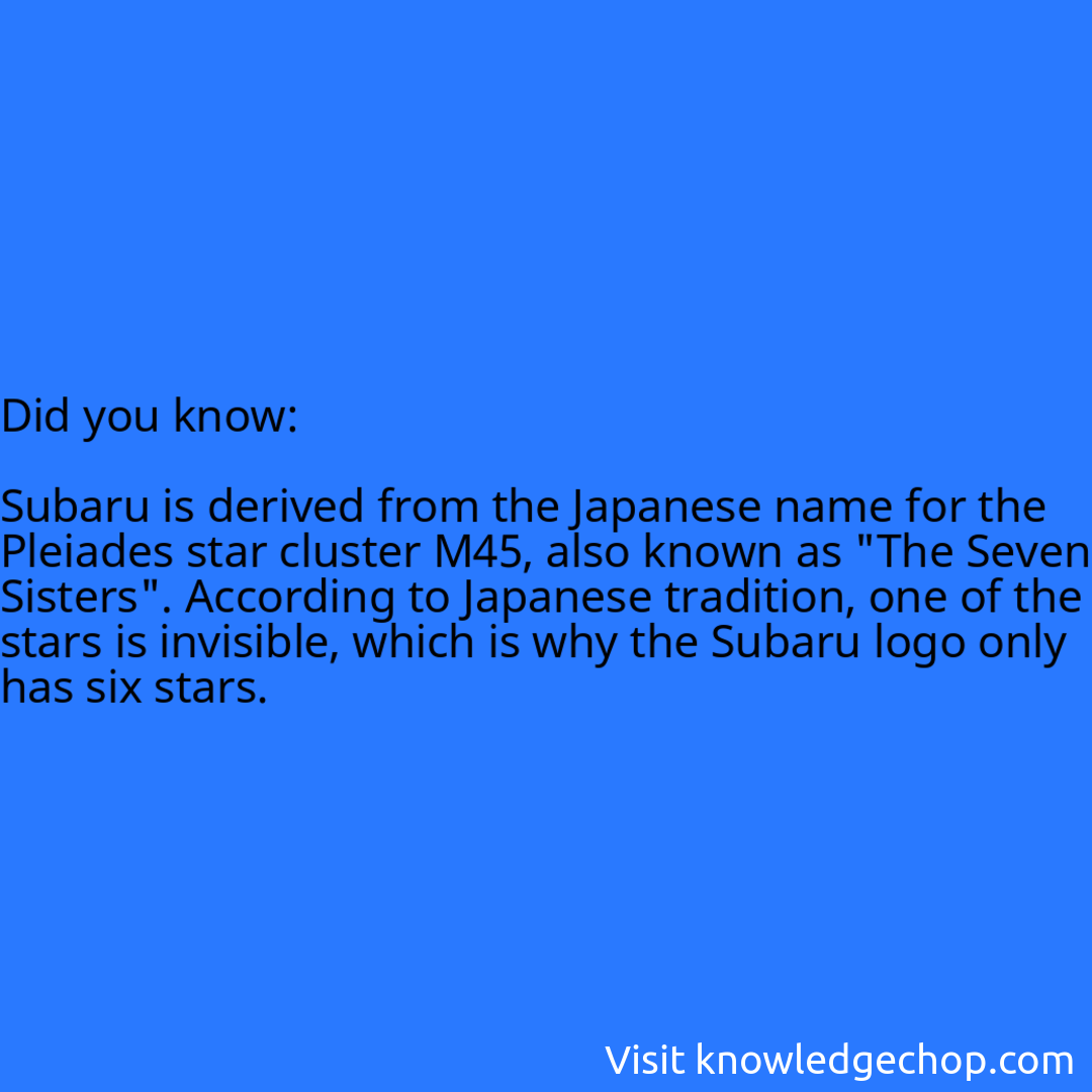   Subaru is derived from the Japanese name for the Pleiades star cluster M45, also known as 