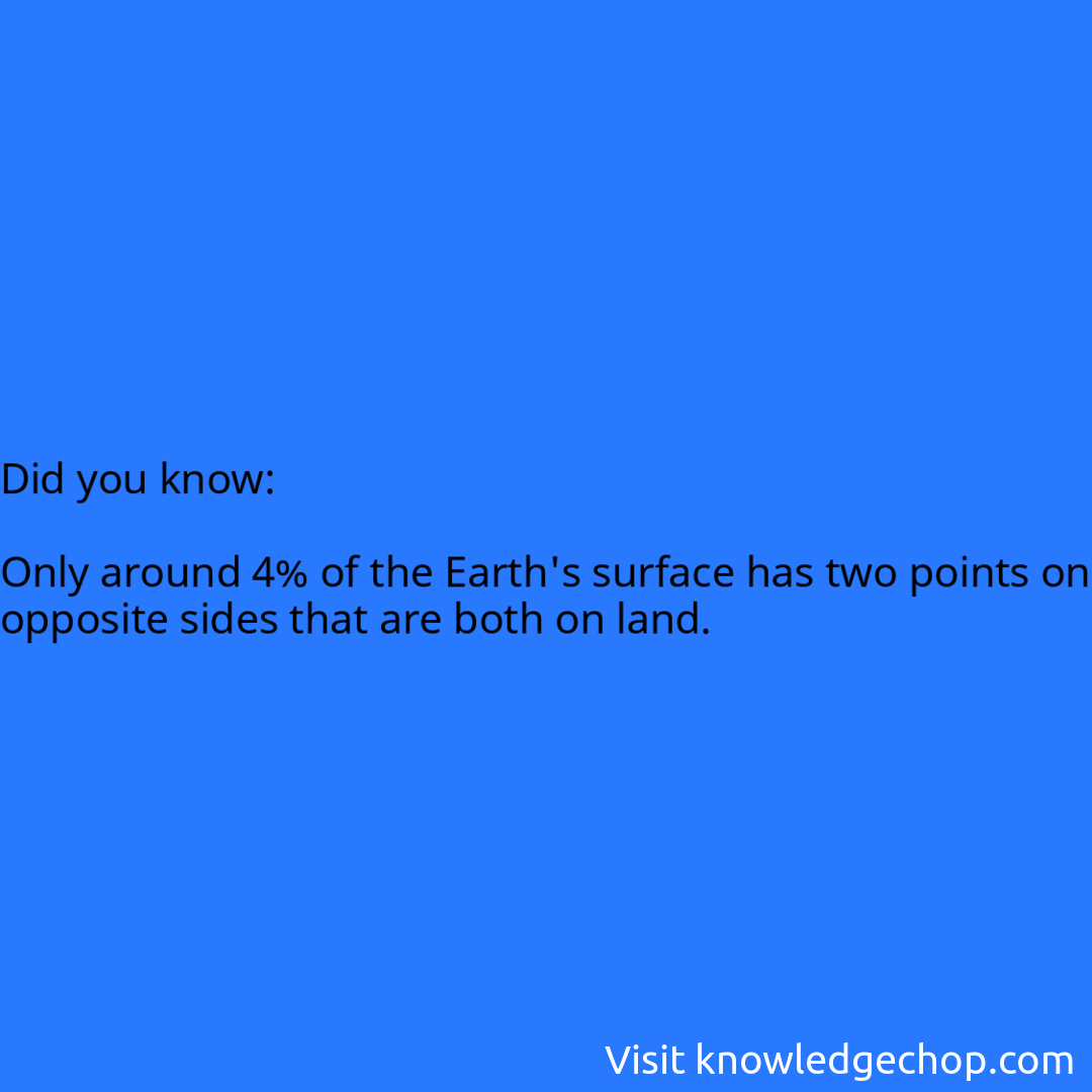   Only around 4% of the Earth's surface has two points on opposite sides that are both on land.