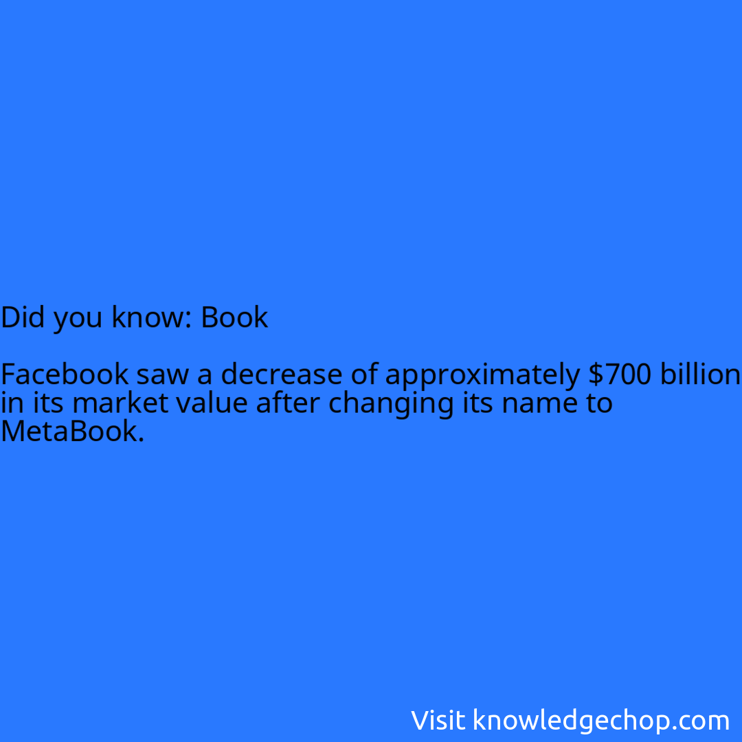 Book  Facebook saw a decrease of approximately $700 billion in its market value after changing its name to MetaBook.