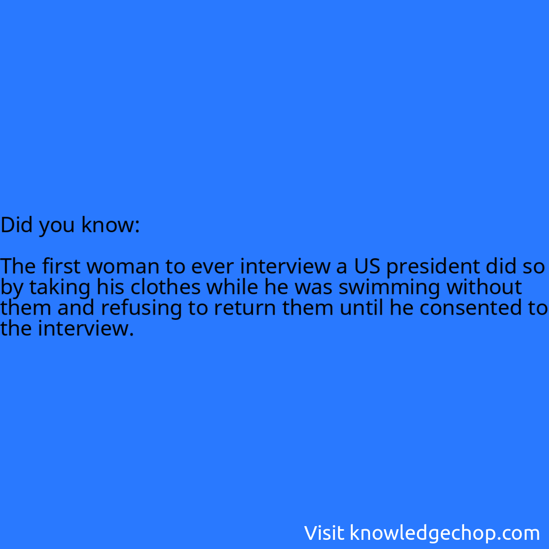   The first woman to ever interview a US president did so by taking his clothes while he was swimming without them and refusing to return them until he consented to the interview.
