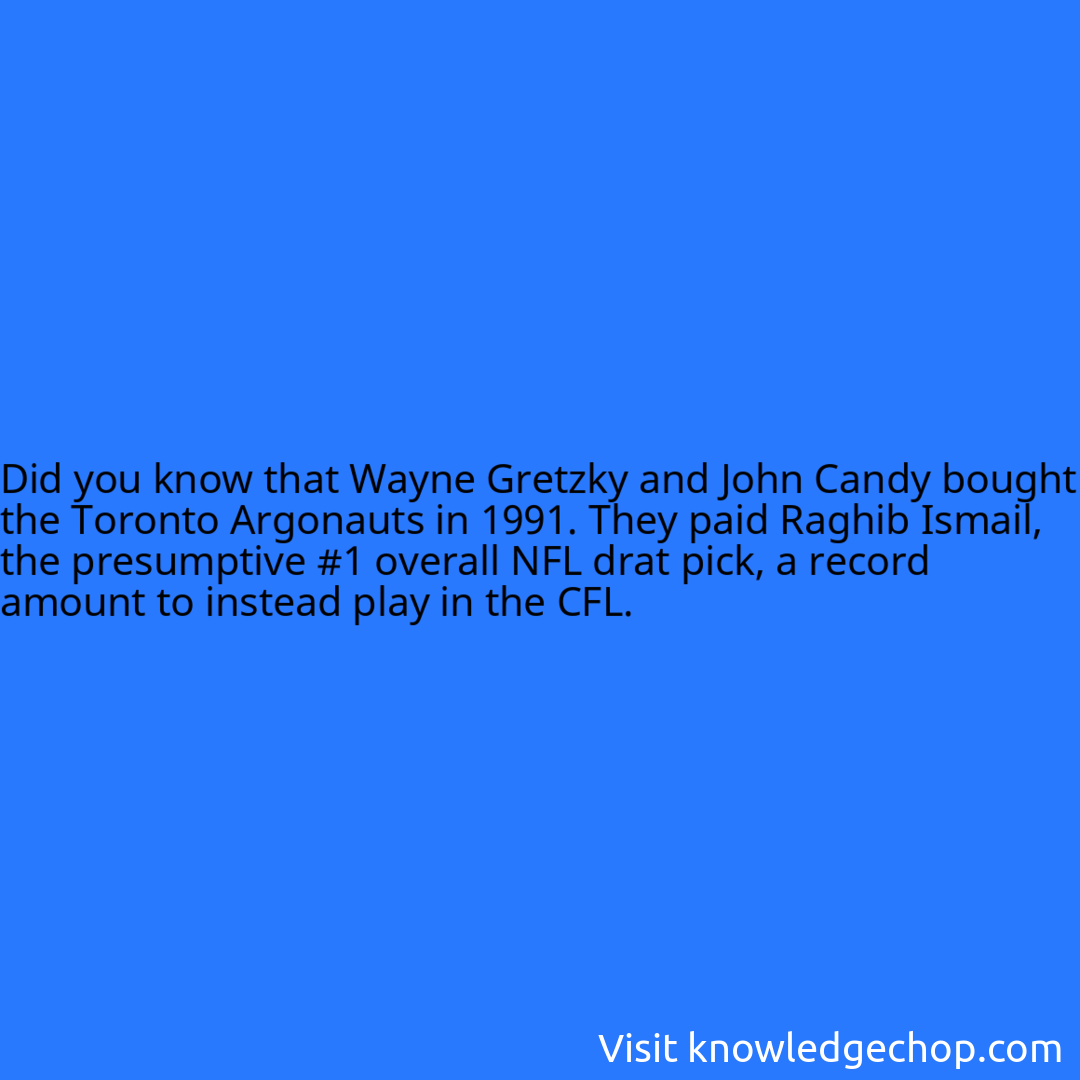 that Wayne Gretzky and John Candy bought the Toronto Argonauts in 1991. They paid Raghib Ismail, the presumptive #1 overall NFL drat pick, a record amount to instead play in the CFL.