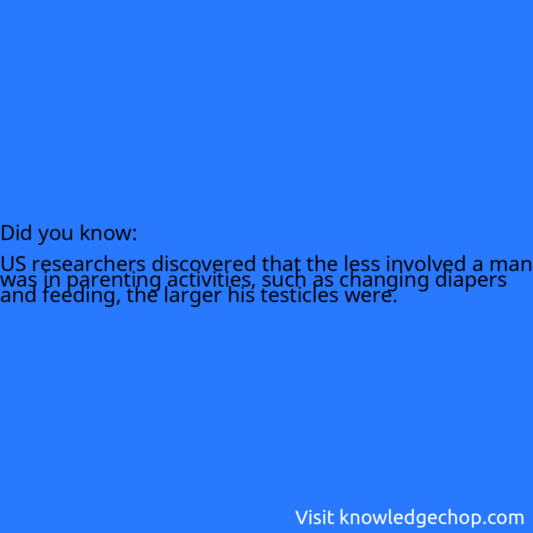   US researchers discovered that the less involved a man was in parenting activities, such as changing diapers and feeding, the larger his testicles were.