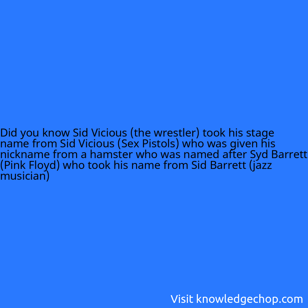 Sid Vicious (the wrestler) took his stage name from Sid Vicious (Sex Pistols) who was given his nickname from a hamster who was named after Syd Barrett (Pink Floyd) who took his name from Sid Barrett (jazz musician)