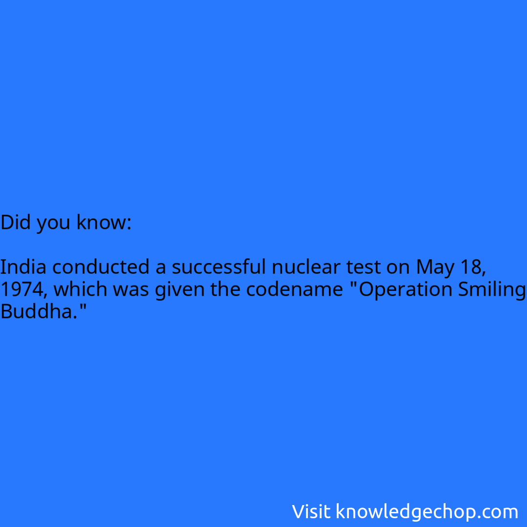   India conducted a successful nuclear test on May 18, 1974, which was given the codename 