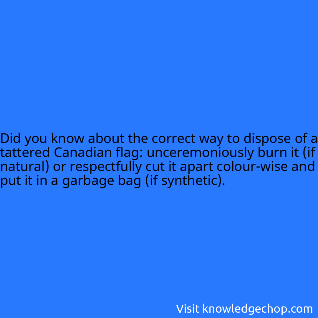 about the correct way to dispose of a tattered Canadian flag: unceremoniously burn it (if natural) or respectfully cut it apart colour-wise and put it in a garbage bag (if synthetic).