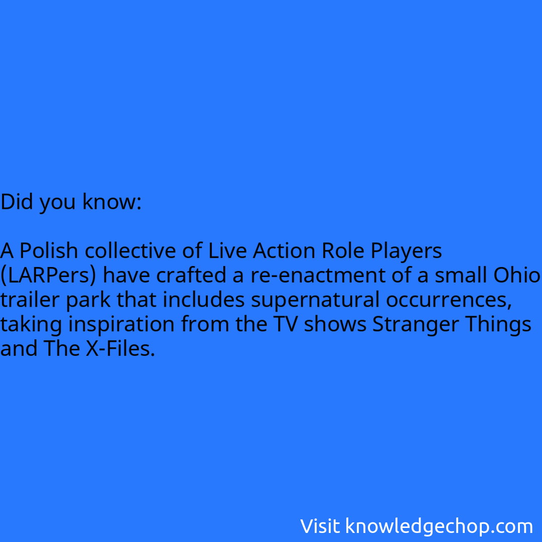   A Polish collective of Live Action Role Players (LARPers) have crafted a re-enactment of a small Ohio trailer park that includes supernatural occurrences, taking inspiration from the TV shows Stranger Things and The X-Files.