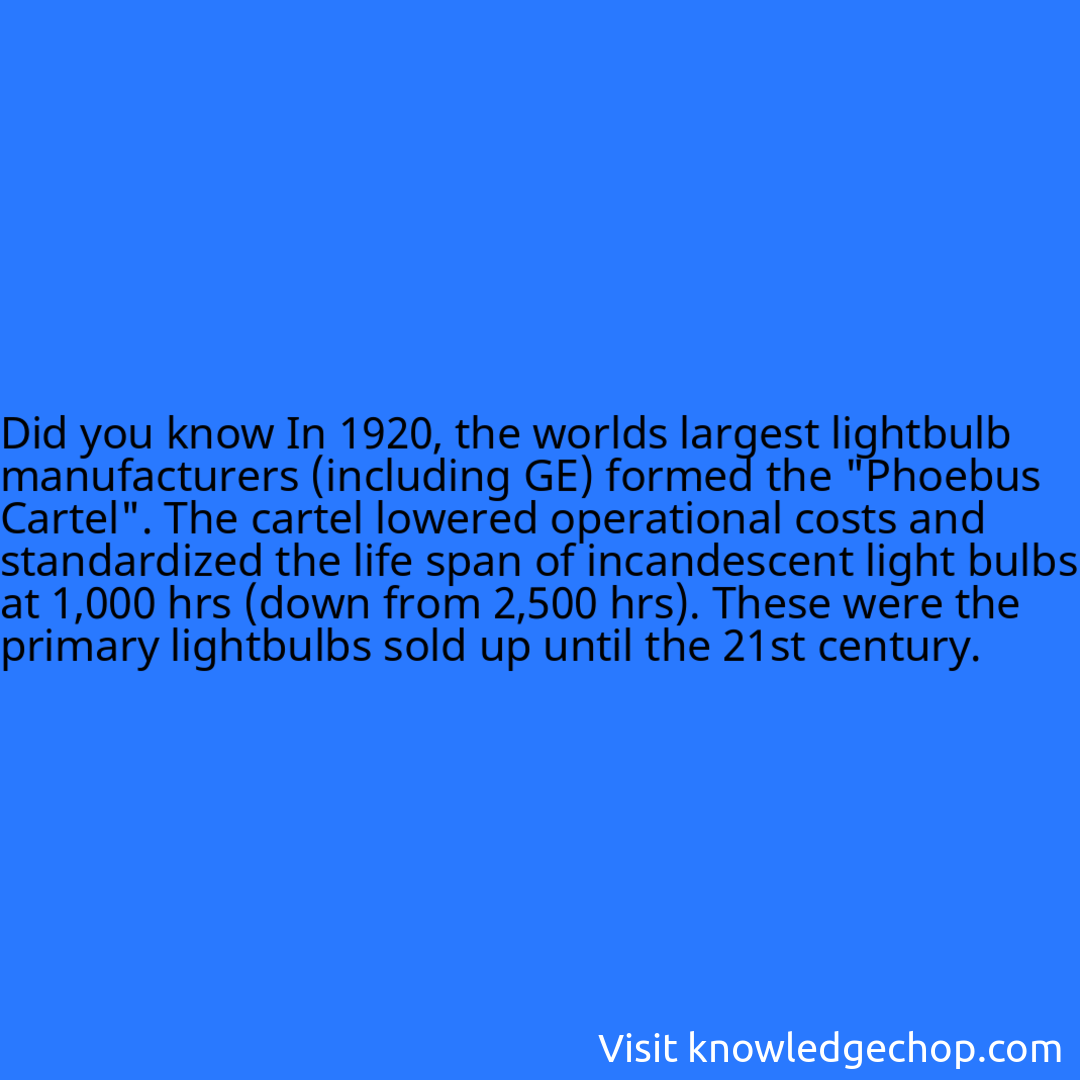 In 1920, the worlds largest lightbulb manufacturers (including GE) formed the 