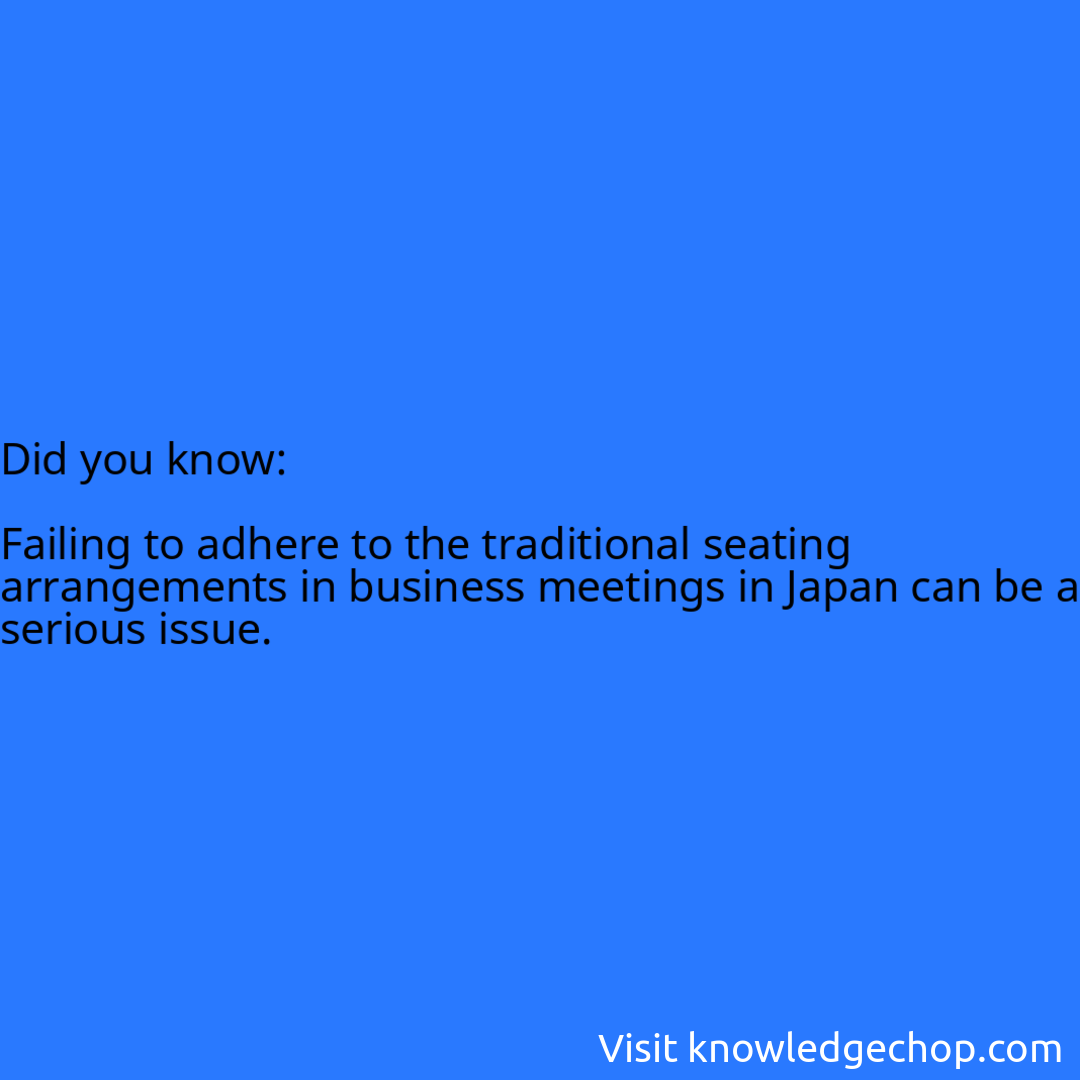   Failing to adhere to the traditional seating arrangements in business meetings in Japan can be a serious issue.