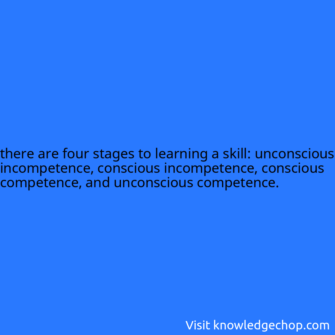 there are four stages to learning a skill: unconscious incompetence, conscious incompetence, conscious competence, and unconscious competence.