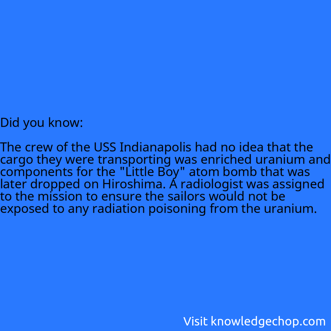   The crew of the USS Indianapolis had no idea that the cargo they were transporting was enriched uranium and components for the 