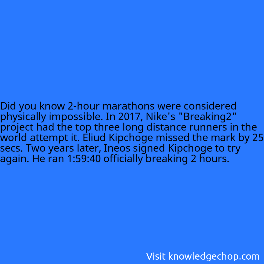 2-hour marathons were considered physically impossible. In 2017, Nike's 