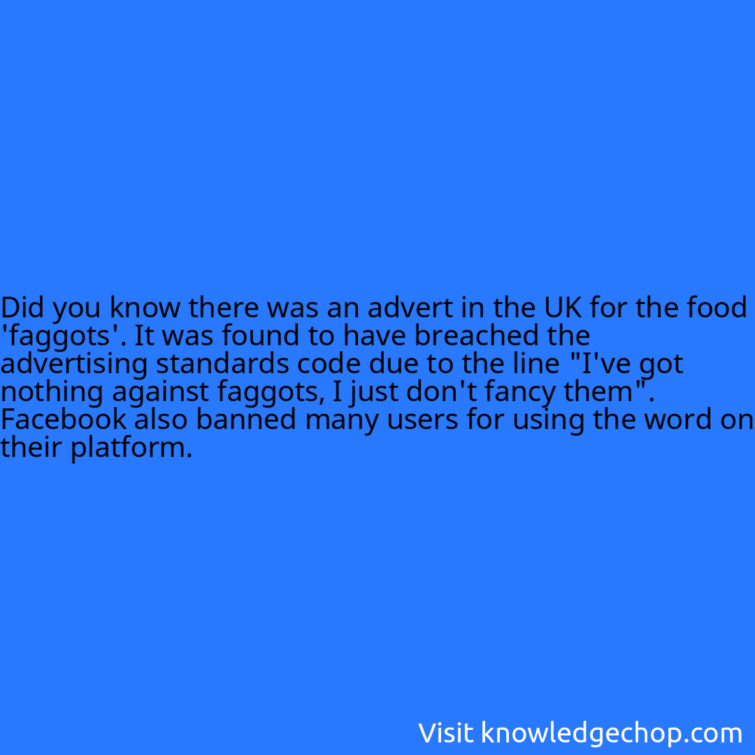 there was an advert in the UK for the food 'faggots'. It was found to have breached the advertising standards code due to the line 