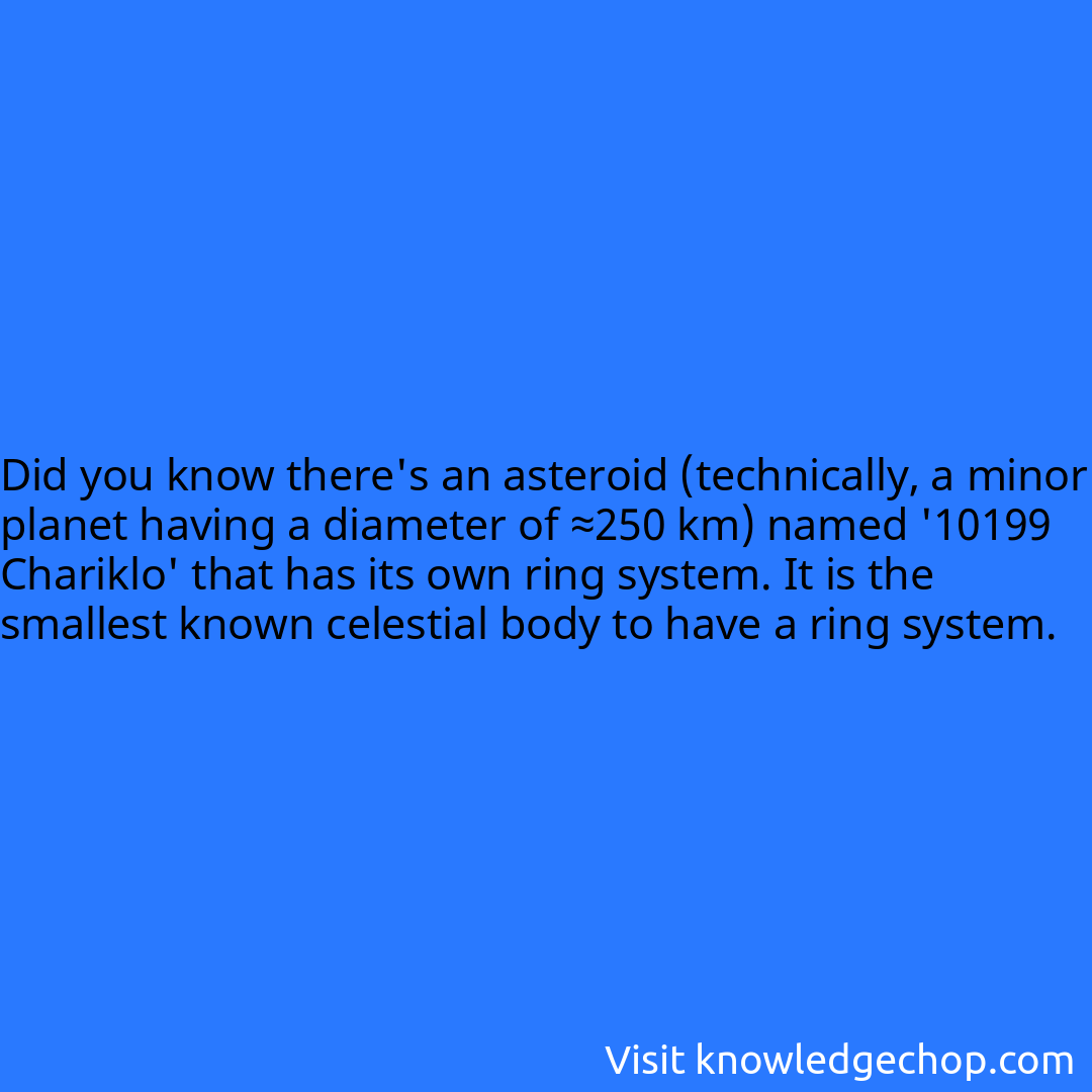 there's an asteroid (technically, a minor planet having a diameter of ≈250 km) named '10199 Chariklo' that has its own ring system. It is the smallest known celestial body to have a ring system.