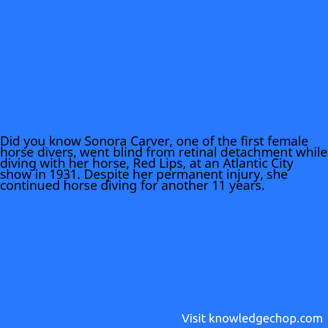 Sonora Carver, one of the first female horse divers, went blind from retinal detachment while